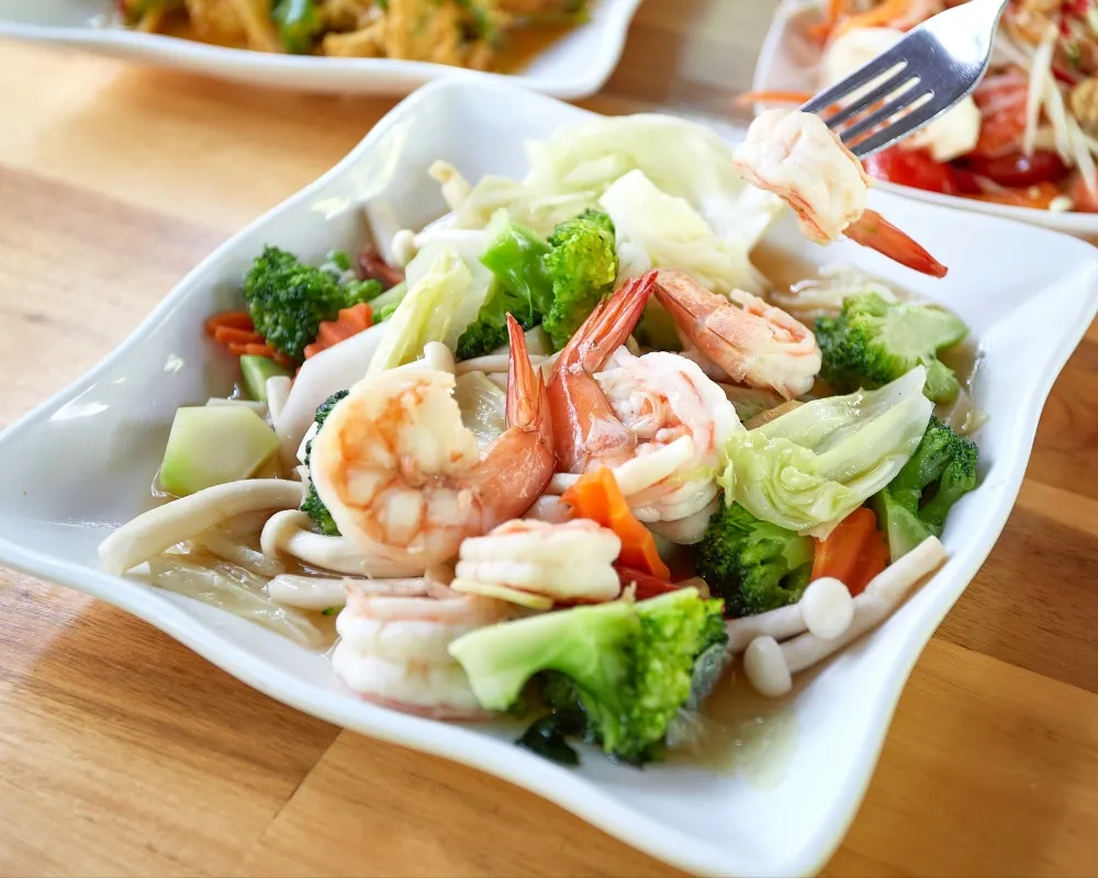 Stir-fried prawns mixed with assorted fresh vegetables at China Star Chinese Buffet，a Chinese Restaurant in Waco